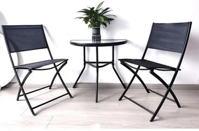 Kerti félkör alakú asztal üveglappal ISLAND 70x40 cm, fekete