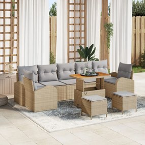 10 darabos Kerti Kanapé Szett Párnákkal Bézs Poly Rattan Akácia, 2 fős Kerti Kanapé Párnákkal Bézs Poly Rattan, 3 darabos Kerti Étkező Szett Párnákkal Bézs Poly Rattan Akácia