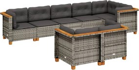 vidaXL 8 részes szürke polyrattan kerti ülőgarnitúra párnákkal