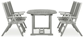 vidaXL 5 darabos, tömör akácfa kerti étkezőgarnitúra (150-200) x 100 cm, szürke