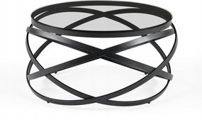 Dohányzóasztal Kerek 80cm Edzett üveg, Fekete Festett Acél váz