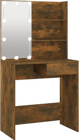 vidaXL füstös tölgyszínű LED-es fésülködőasztal 74,5 x 40 x 141 cm
