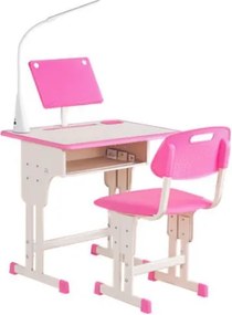 HOMCOM Gyermek Íróasztal és Szék Szett 6-12 Év Közötti Gyerekeknek LED Lámpával, Könyvtartóval és Polccal, Rózsaszín | Aosom