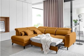 Sárga bársony kinyitható-tárolóhelyes sarokkanapé (bal oldali-L alakú) Noble – ELTAP