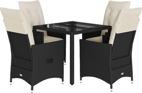vidaXL 5 részes fekete polyrattan kerti étkezőgarnitúra párnákkal