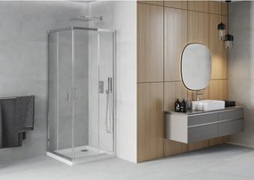 Mexen Rio 80 x 80 cm-es négyzet alakú zuhanyfülke, átlátszó, króm + Flat zuhanytálca, fehér - 860-080-080-01-00-4010