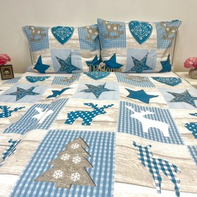 Pamut lepedők Karácsonyi Winter kék TiaHome - 1x Párna 90x70cm, 1x Paplan 140x200cm