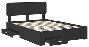 vidaXL Ágykeret fejtámlával fiókkal Fekete 150 x 200 cm Faanyag