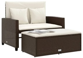 2 személyes barna polyrattan kerti kanapé párnával