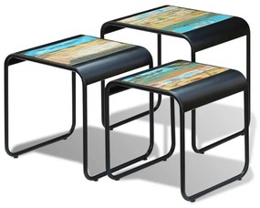 3 darab egymásba rakható tömör újrahasznosított fa asztal