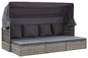 szürke polyrattan kerti napozóágy tetővel