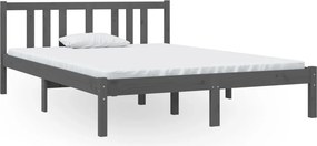 vidaXL Double szürke tömör fa ágykeret 135 x 190 cm