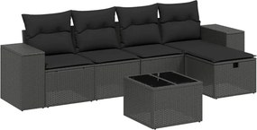 vidaXL 6 részes fekete polyrattan kerti ülőgarnitúra párnákkal