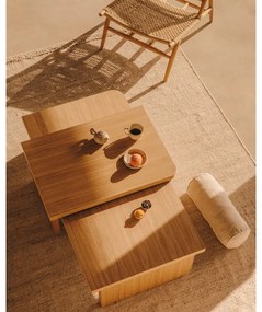 Natúr színű dohányzóasztal tölgyfa dekorral 75x140 cm Oaq – Kave Home