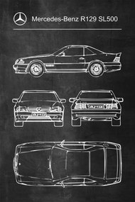 Poszter Mercedes-Benz R129 SL500 Retro Poster A1+