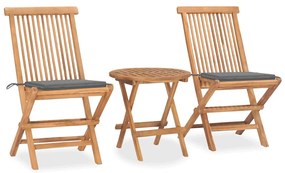 vidaXL 3 részes összecsukható tömör tíkfa étkezőgarnitúra párnákkal