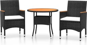 vidaXL 3 részes fekete polyrattan kerti étkezőgarnitúra