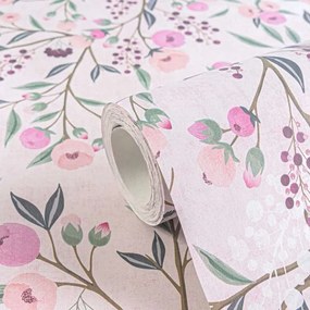 Madár mintás fali tapéta madarak virágok flizelin virágok rózsaszín As 10 m
