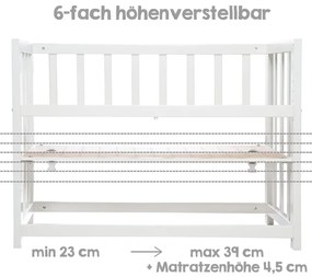 Fehér ágy mellé helyezhető bölcső állítható magassággal 90x45 cm Woodland Buddies – Roba