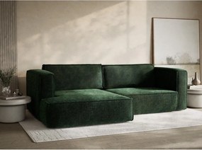 Sötétzöld zsenília kinyitható-tárolóhelyes sarokkanapé (bal oldali-heverő résszel) Velto – Maison de Rêve