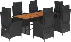 vidaXL 7 részes fekete polyrattan kerti étkezőgarnitúra párnával