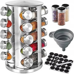 Fűszertartó Állvány 360° 20 Üveg Tégely Rozsdamentes Acél