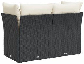 vidaXL 2 személyes fekete polyrattan kerti kanapé párnával