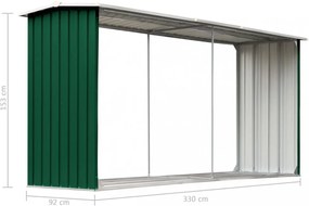 zöld horganyzott acél kerti tűzifatároló 330 x 92 x 153 cm