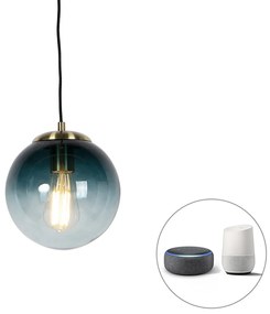 Okos függőlámpa sárgarézzel és óceánkék üveggel 20 cm, beleértve a Wifi ST64-et - Pallon