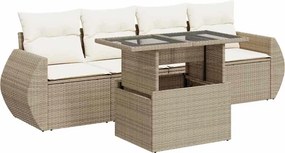 vidaXL 5 részes bézs polyrattan kerti ülőgarnitúra párnákkal