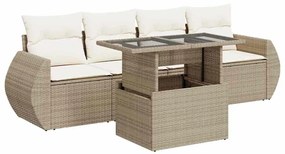 vidaXL 5 részes bézs polyrattan kerti ülőgarnitúra párnákkal