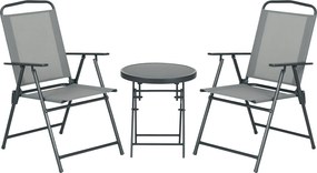 Outsunny 3 részes Méretű Bistro Szett Időjárásálló Kerti Bútor Készlet Összecsukható Üveg Asztallal Kültéri Székek Erkély Bútor Készlet Ülőgarnitúra E
