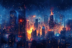 Vászonkép Canvas Város Panoráma Felhőkarcolók Éjszakai Fény Kilátás 120x80