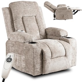 Elektromosan Vezérelhető Masszázsfunkciós Relaxfotel Bézs Szövet Kárpittal. BOX 2