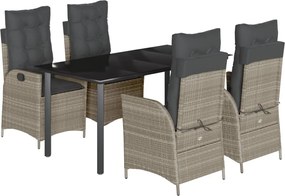 vidaXL 5részes világosszürke polyrattan kerti étkezőgarnitúra párnával
