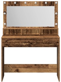 Öltözőasztal LED lámpákkal - Vintage fa - 100x41x135 cm
