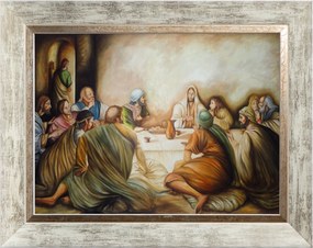 Utolsó Vacsora Vallásos Vászonkép Fehér Keretben 30X40
