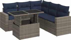 vidaXL 6 részes szürke polyrattan akácfa kerti ülőgarnitúra párnákkal