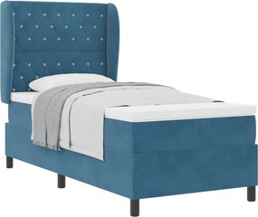 vidaXL Boxrugós ágy matracmal Sötét kék 190 x 90 cm Poliészter