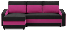 Hewlet sarokkanapé, 2 ágyneműtartóval, szövet anyag, univerzális oldal, hab töltet, fekete - rózsaszín