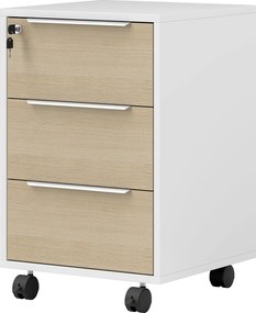 HOMCOM 3 Fiókos Íróasztali Fiók Kerekekkel és Zárral, 2 Kulccsal, Mobil Irattároló Szekrény Tanulószobába 40x40x63,5 cm Fehér és Tölgy | Aosom