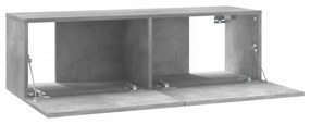 betonszürke szerelt fa TV-szekrény 100 x 30 x 30 cm