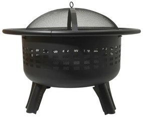 Hordozható fa tűzrakóhely rostéllyal fekete