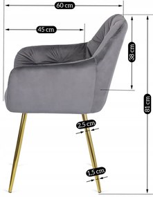 Szürke Bársony Étkezőszék Arany Lábbal. RAYA