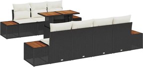 vidaXL Kerti Kanapé Szett tárolóval 8 pcs Fekete Poli rattan