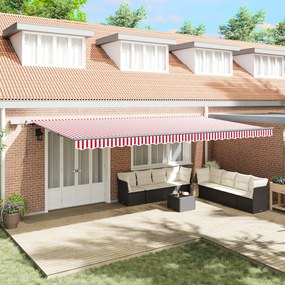 Manuális Behúzható Napellenző LED Piros és Fehér Csíkozással 600 x 300 cm