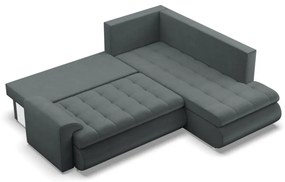 Tokio sarokkanapé, L alakú háttámlával, 2 ágyneműtartóval, bársony, jobboldali, szürke