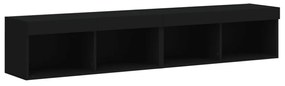 2 db fekete TV-szekrény LED-világítással 80x30x30 cm
