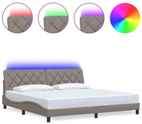 tópszínű szövet ágykeret LED-ekkel matrac nélkül 200 x 200 cm