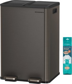 SONGMICS szelektív konyhai szemetes, 2 x 30 L, lágy záródás, palaszürke